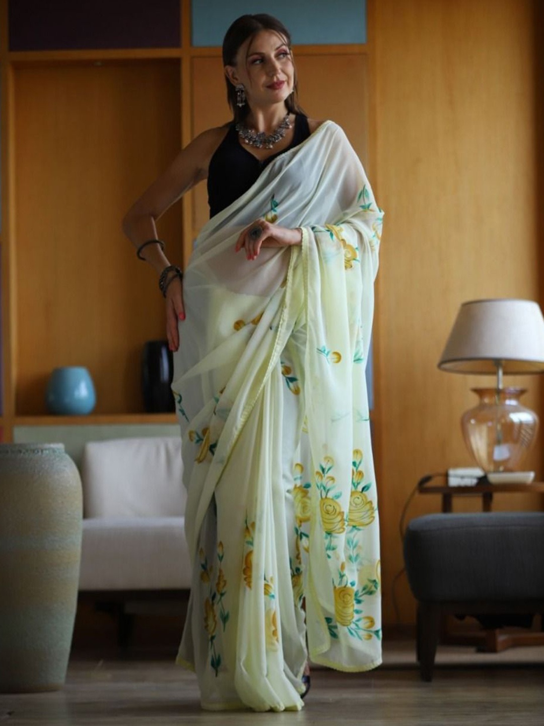 

Anouk Floral Printed Pure Georgette Saree, White