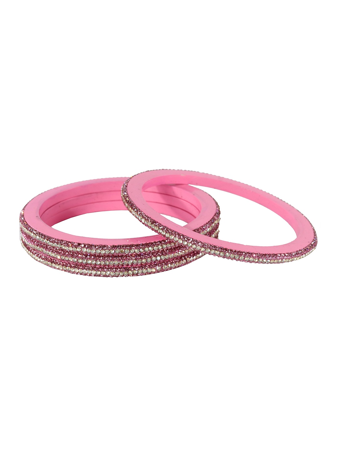 

ZULKA Set of 4 Golden Zircon Diamond Stone Lac Bangles, Pink