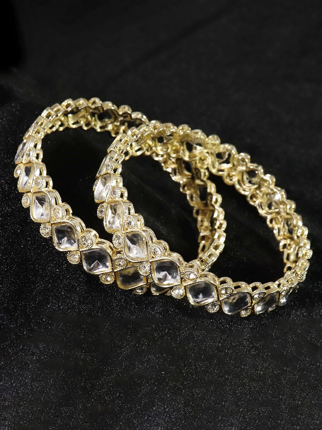 

ZULKA Set of 2 Gold-Plated Artificial Stones and Beads Studded Bangles