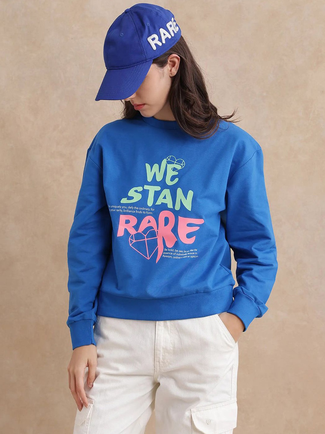 

RAREISM Women Printed Pullover Sweatshirt, Blue