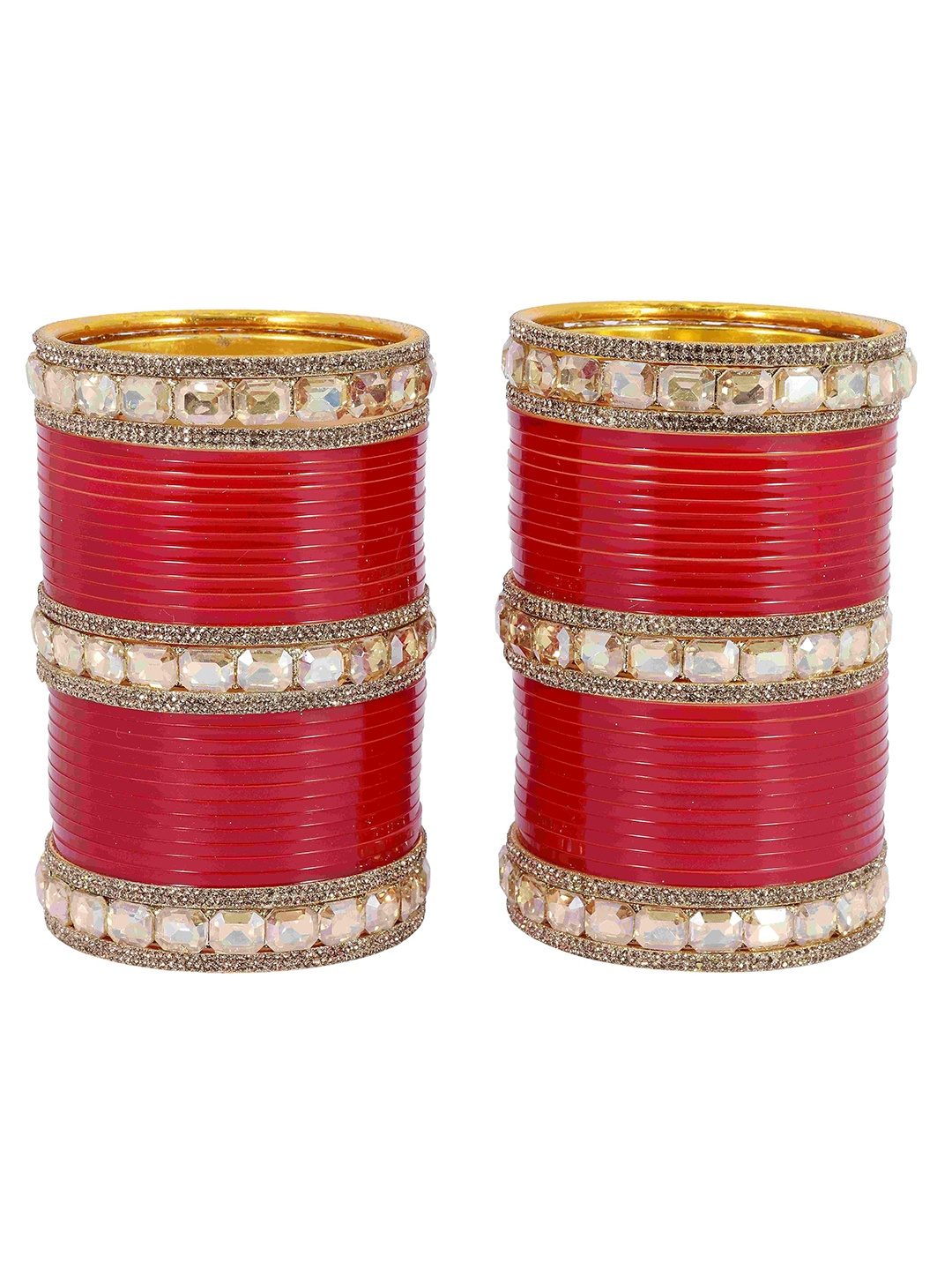

ZULKA Set of 70 Traditional Metal Bangles Traditional Bridal Chuda with Pearls, Green