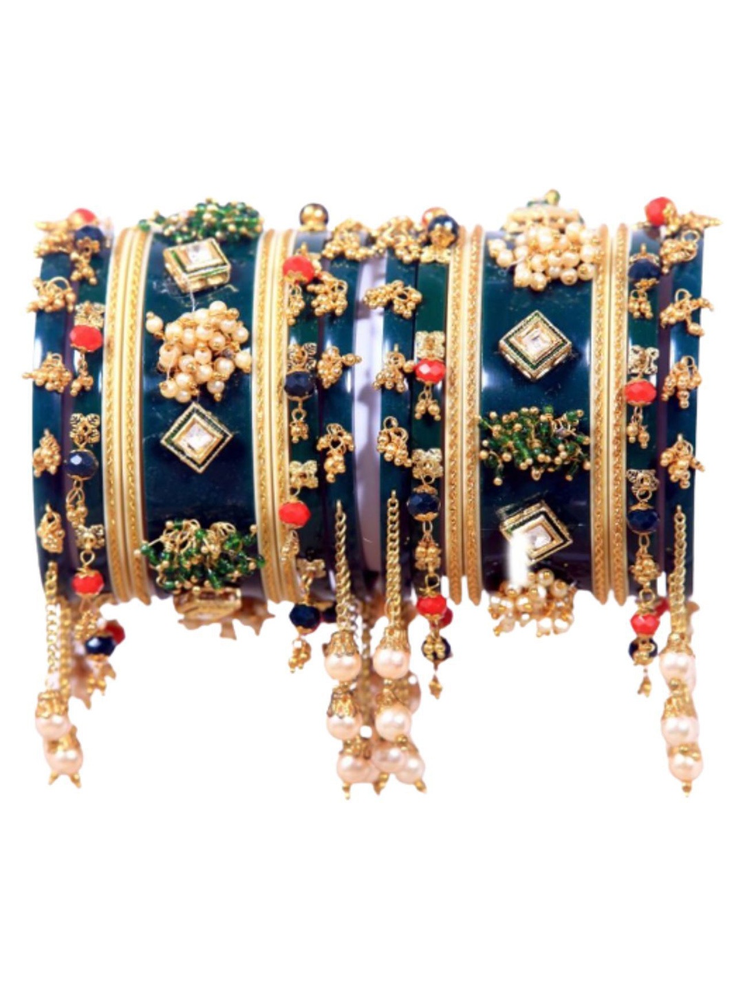 

Align Set Of 18 Stone Studded & Beaded Bangles, Gold