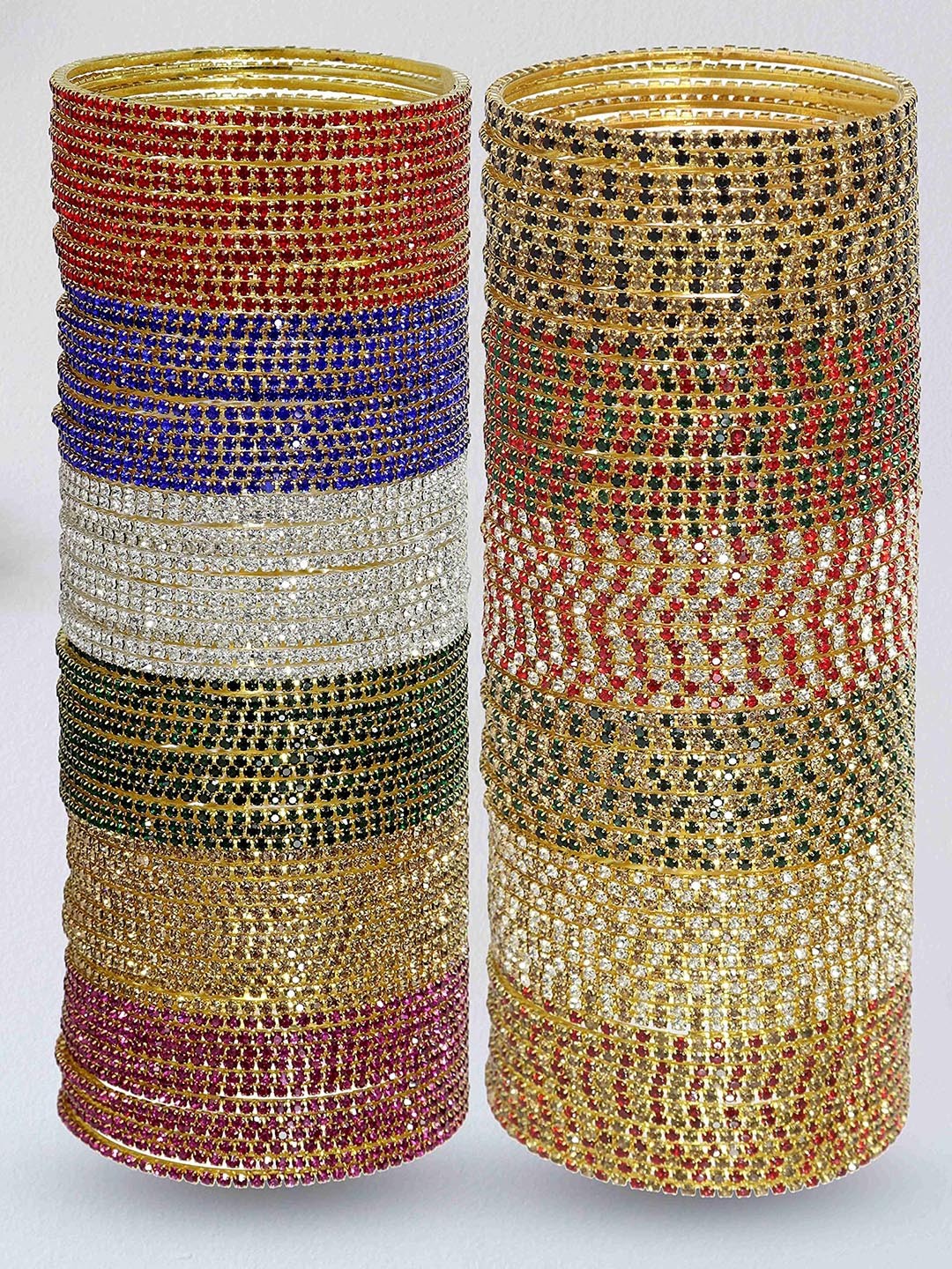

ZULKA Set of 16 Metal Stone Studded Bangles, Multi