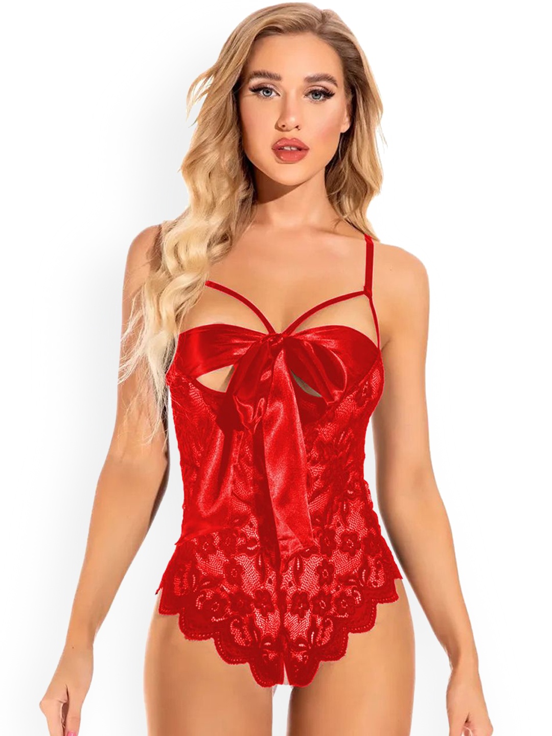 

Krelin Women Self Design Baby Doll, Red