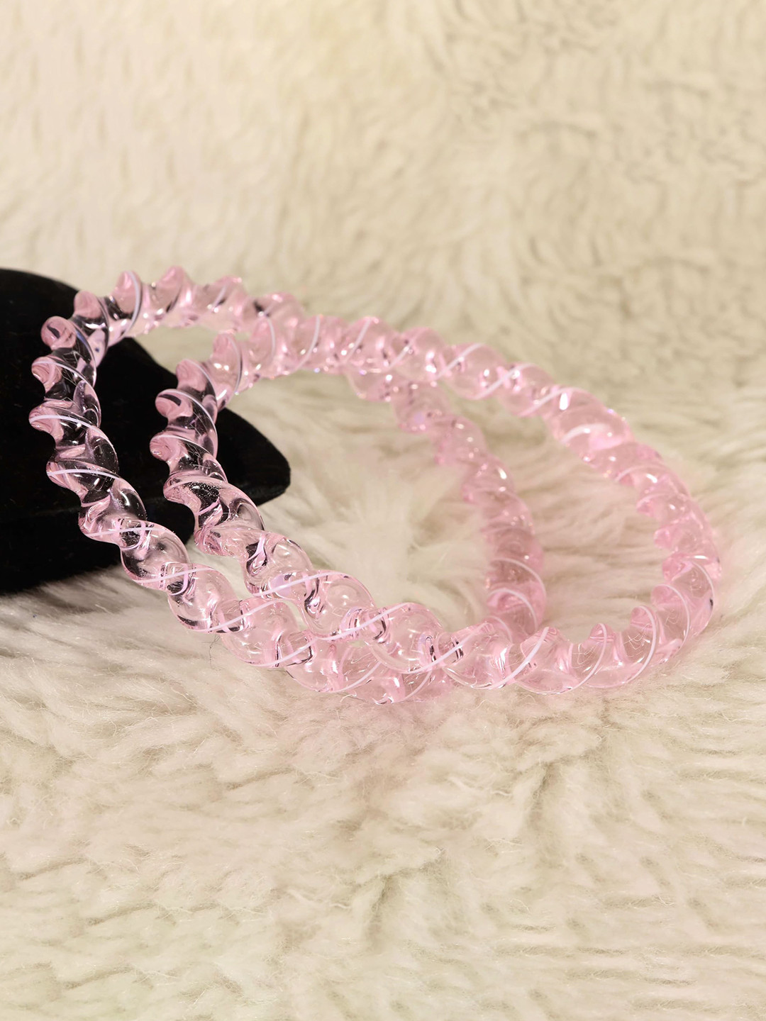 

ZULKA Set of 2 Crystal Twisted Design Spiral Glass Kada, Pink