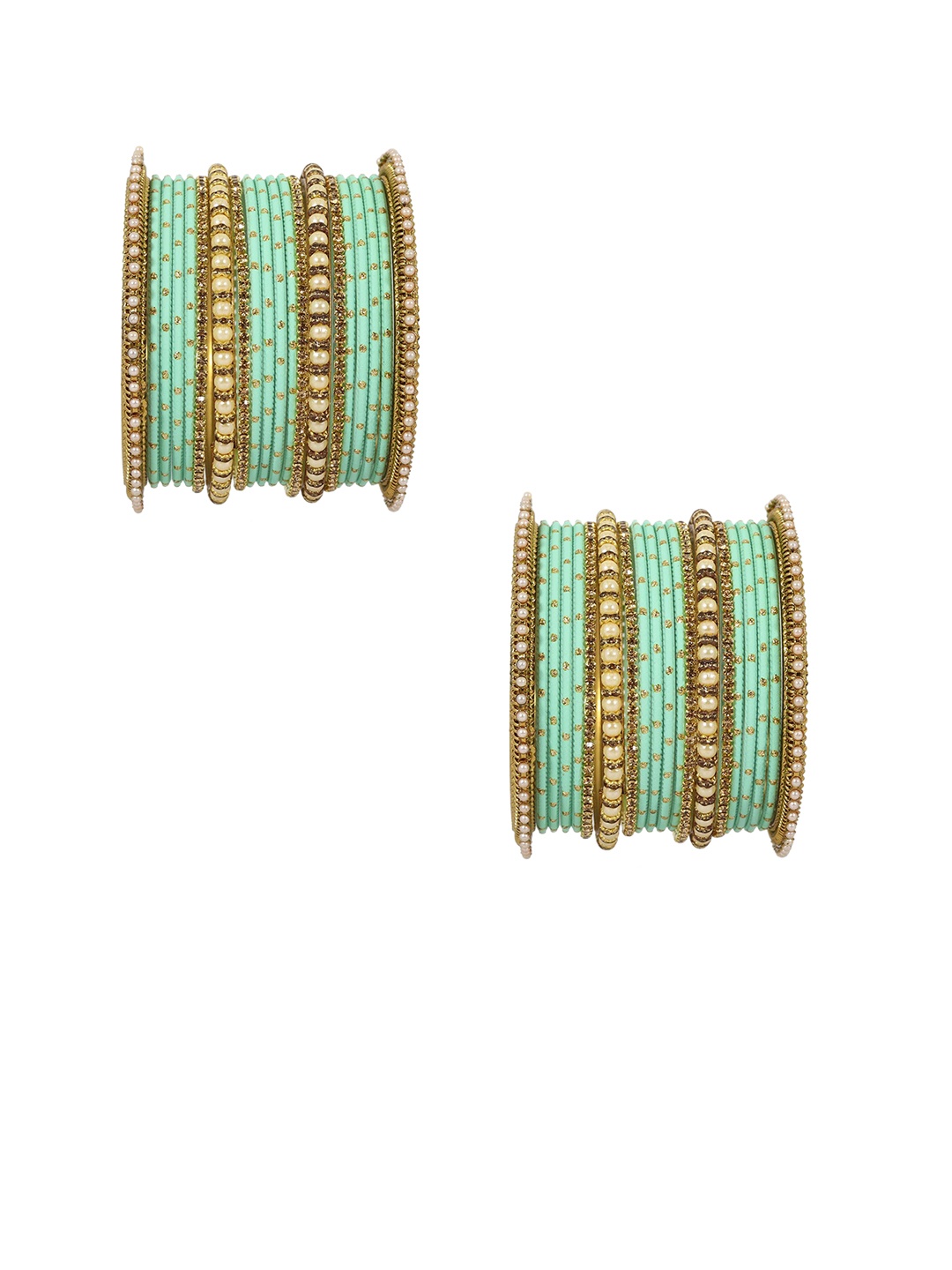 

ZULKA Set of 60 Alloy Glossy And Artificial Stones Studded Bangles, Blue