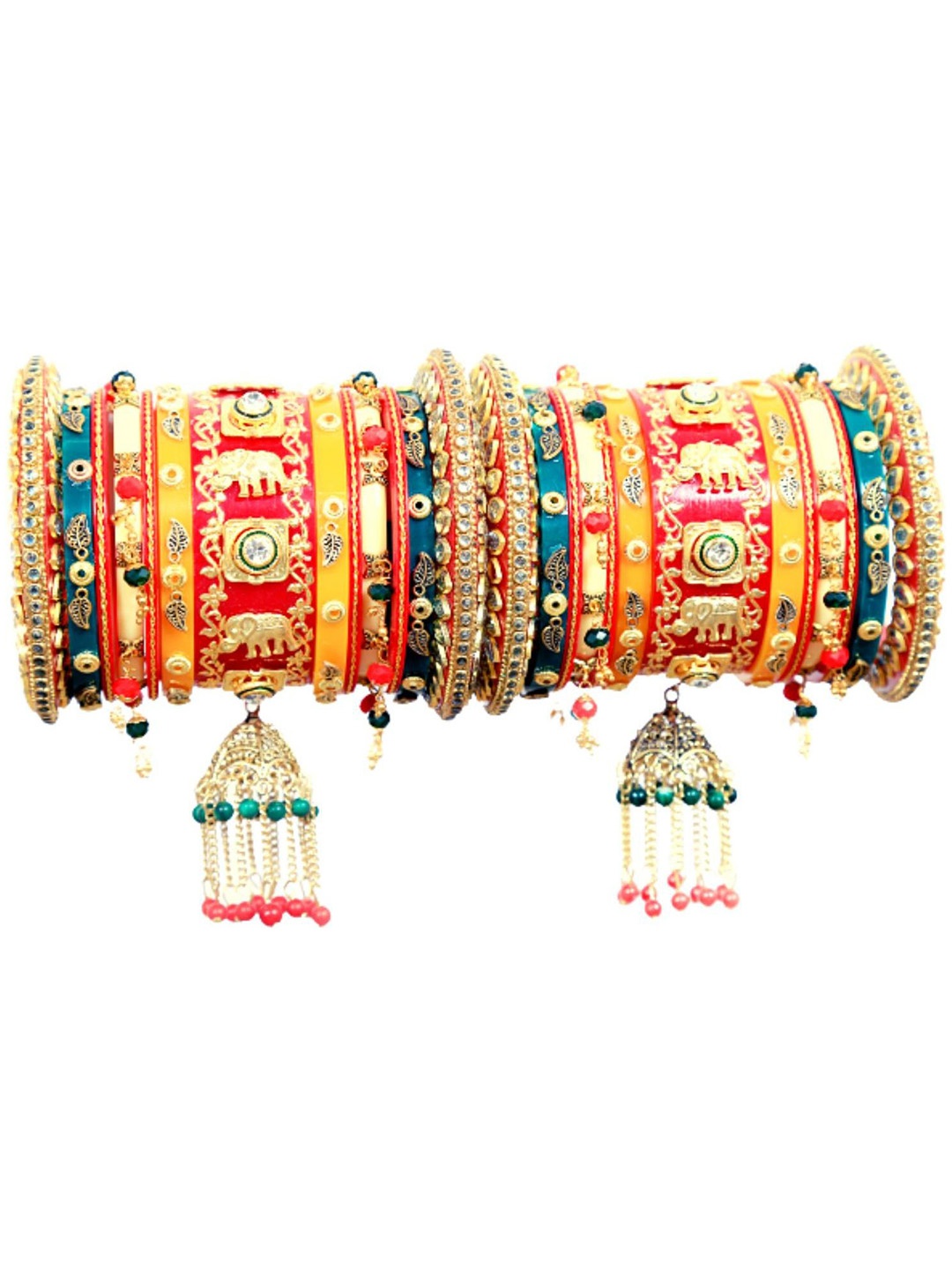 

Align Set Of 2 Gold-Plated Stone-Studded & Beaded Chuda Bangles