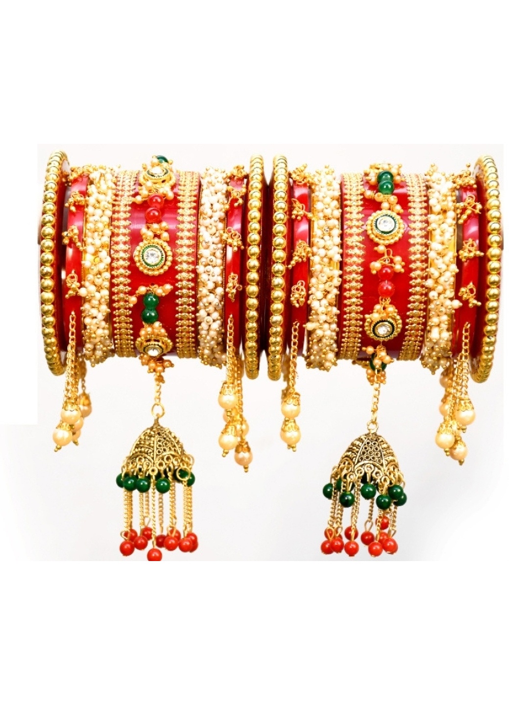 

Align Set Of 14 Gold-Plated Chudas Stone Studded & Beaded Bangles