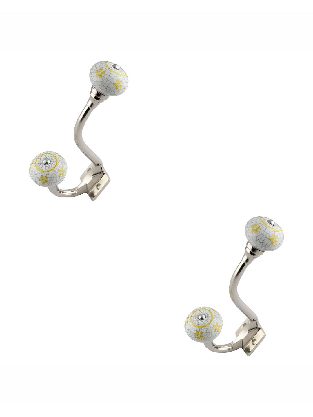 

IndianShelf Yellow & White 2 Pieces Ceramic Floral Wall Hooks
