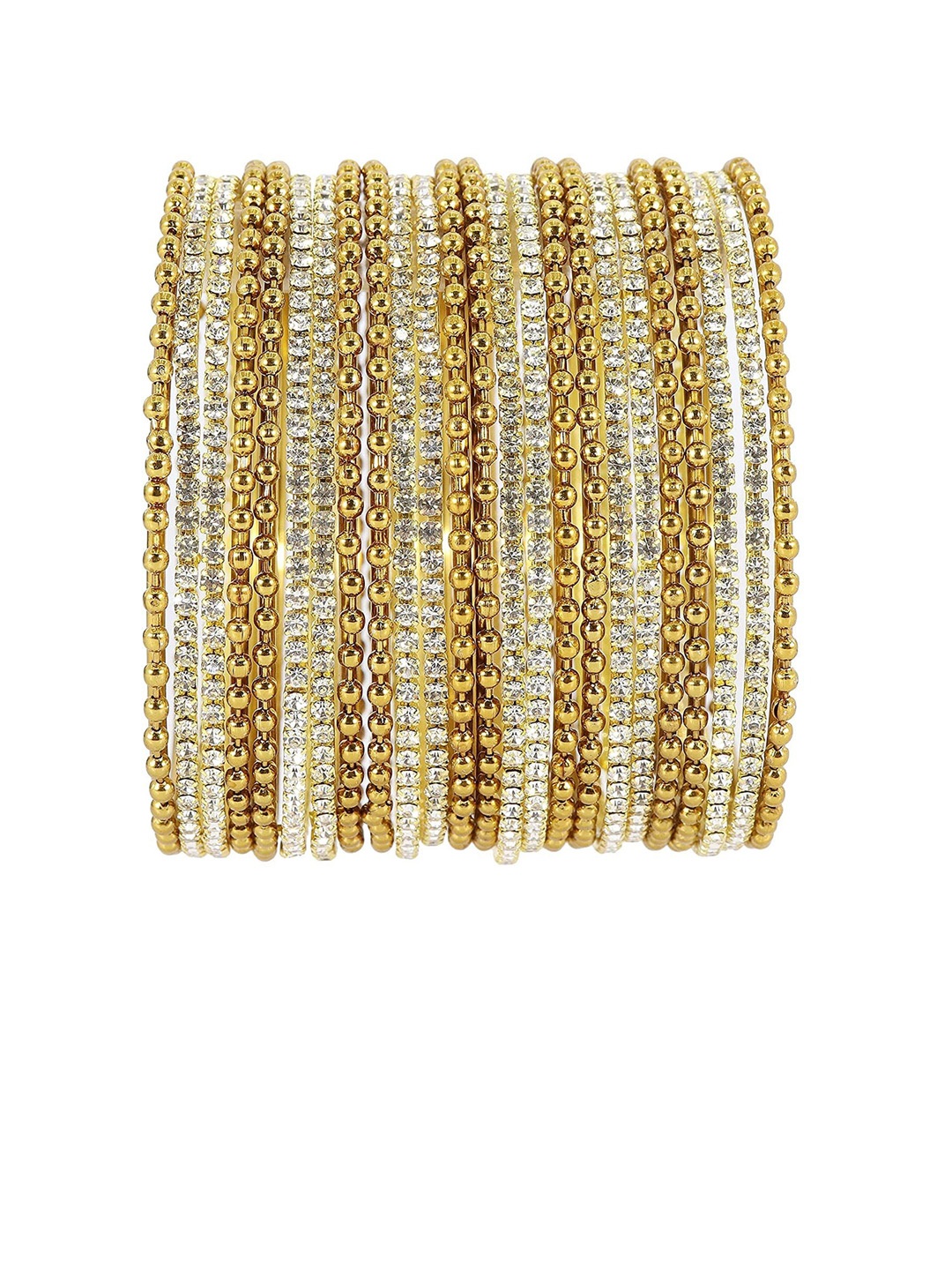 

Set of 4 Non-Precious Metal Base Linked with Bracelet Bells and Curved Shaped with Ball Chain, Gold