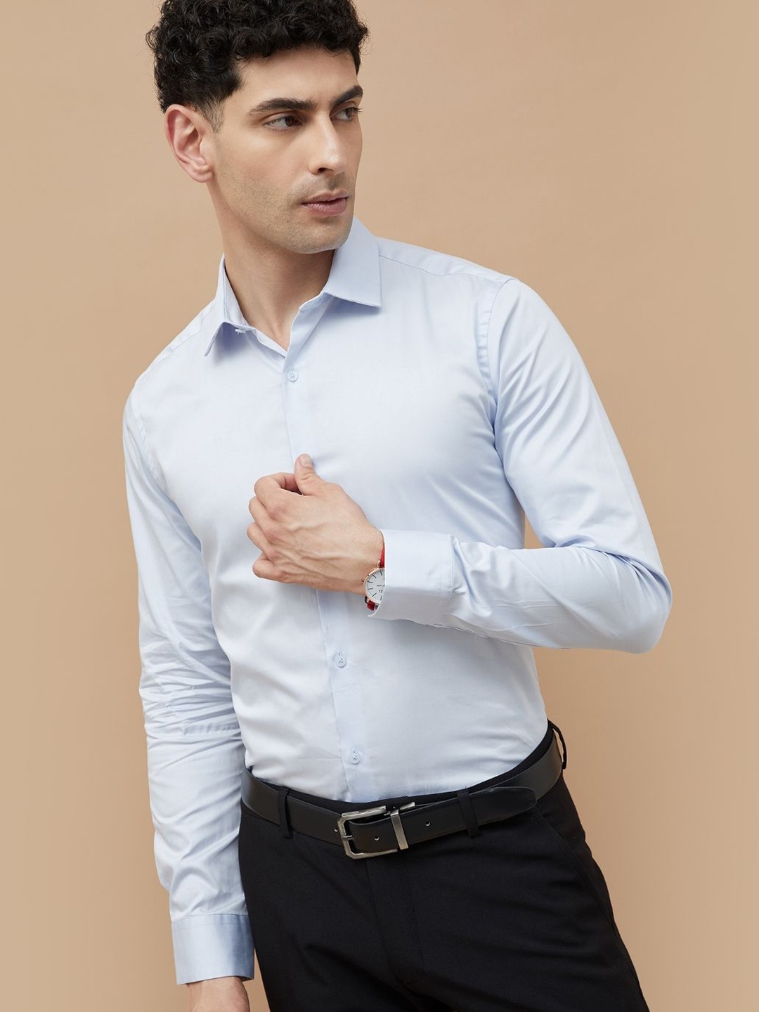 

CODE by Lifestyle Men Spread Collar Solid Cotton Slim Fit Formal Shirt, Blue