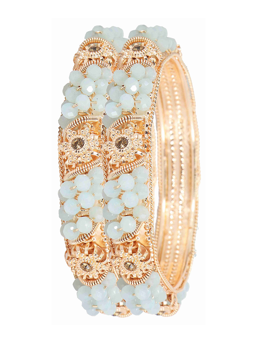 

ZULKA Set of 2 Metal with Zircon Gemstone & Beads Kada, Turquoise blue