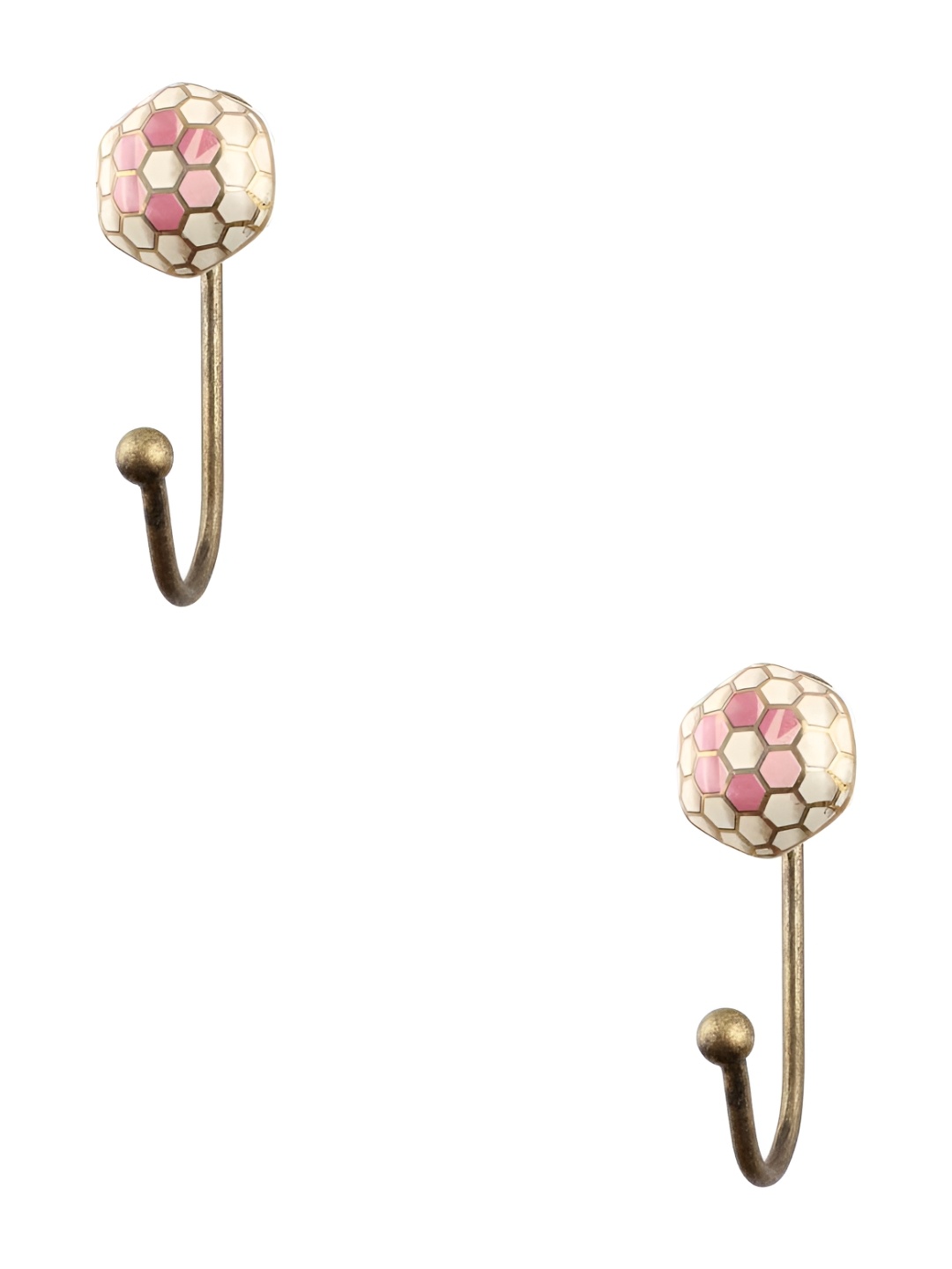 

IndianShelf Pink 2 Pieces Ceramic Football Pattern Hexagon Wall Hangers Hooks For Kitchen