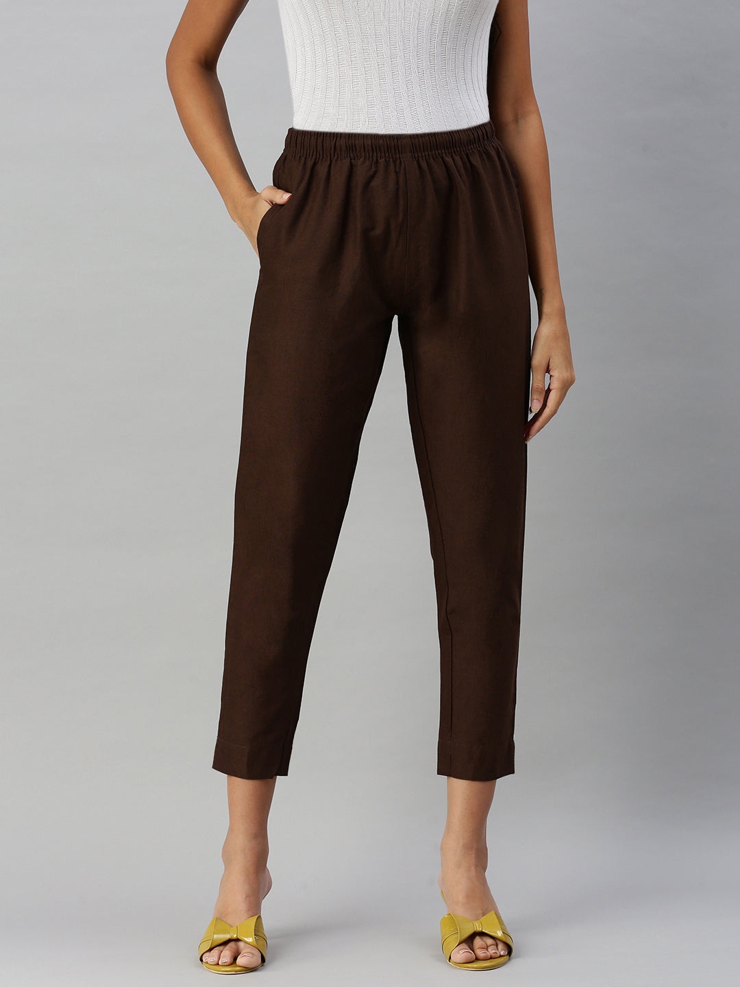 

IndianRang Women Relaxed Cotton Regular Trousers, Brown