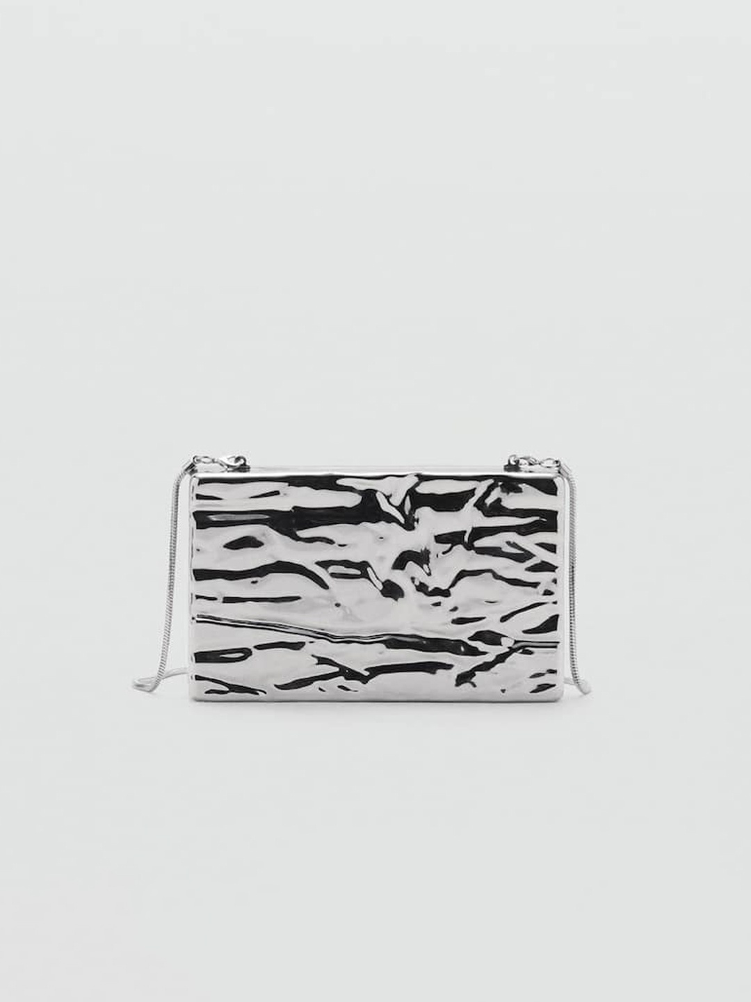 

MANGO Textured Box Clutch With Detachable Chain Sling Strap, Silver