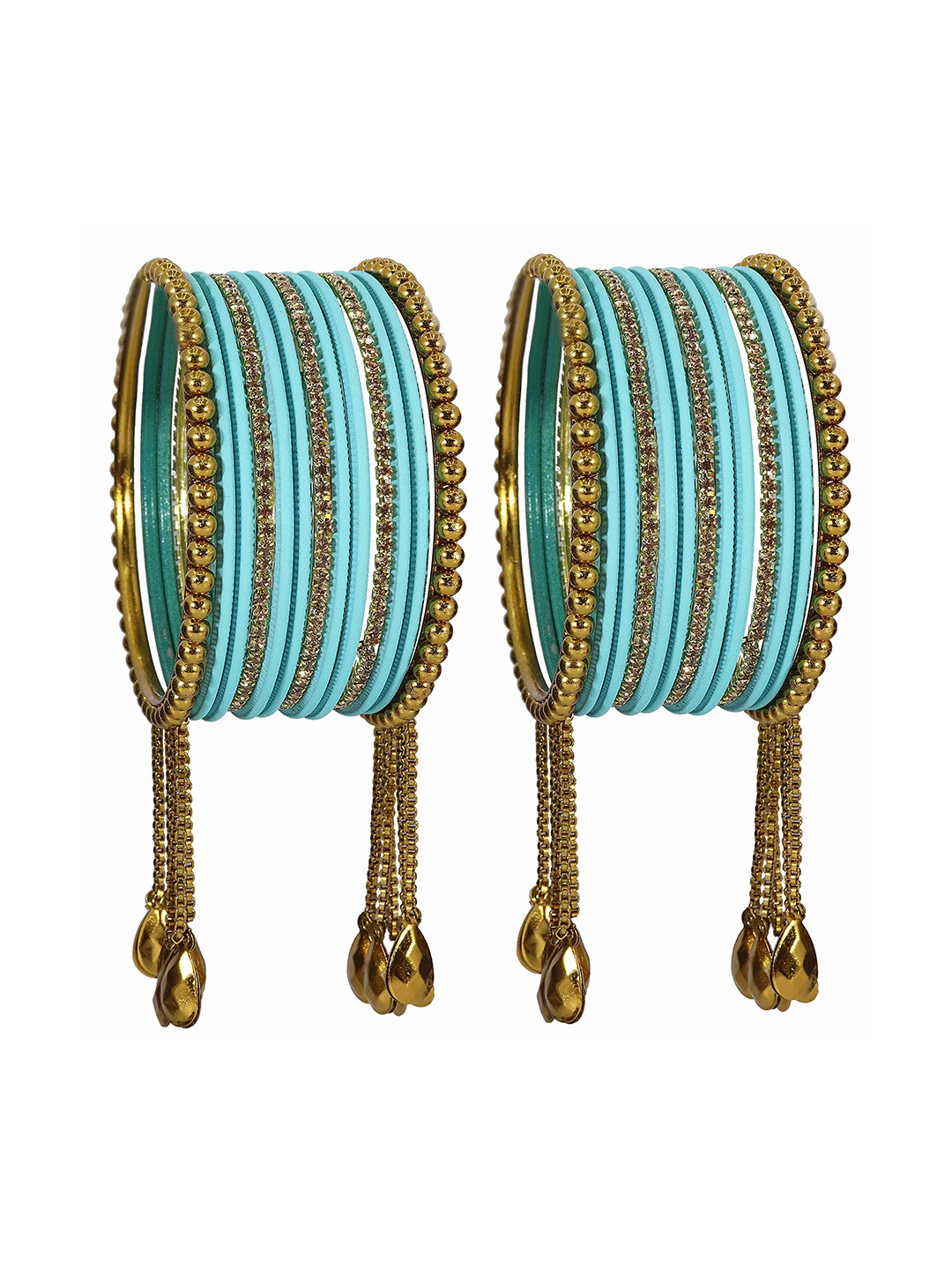 

ZULKA Set Of 26 Bangles Non-Precious Metal Zircon Gemstone Latkan Bangle, Gold