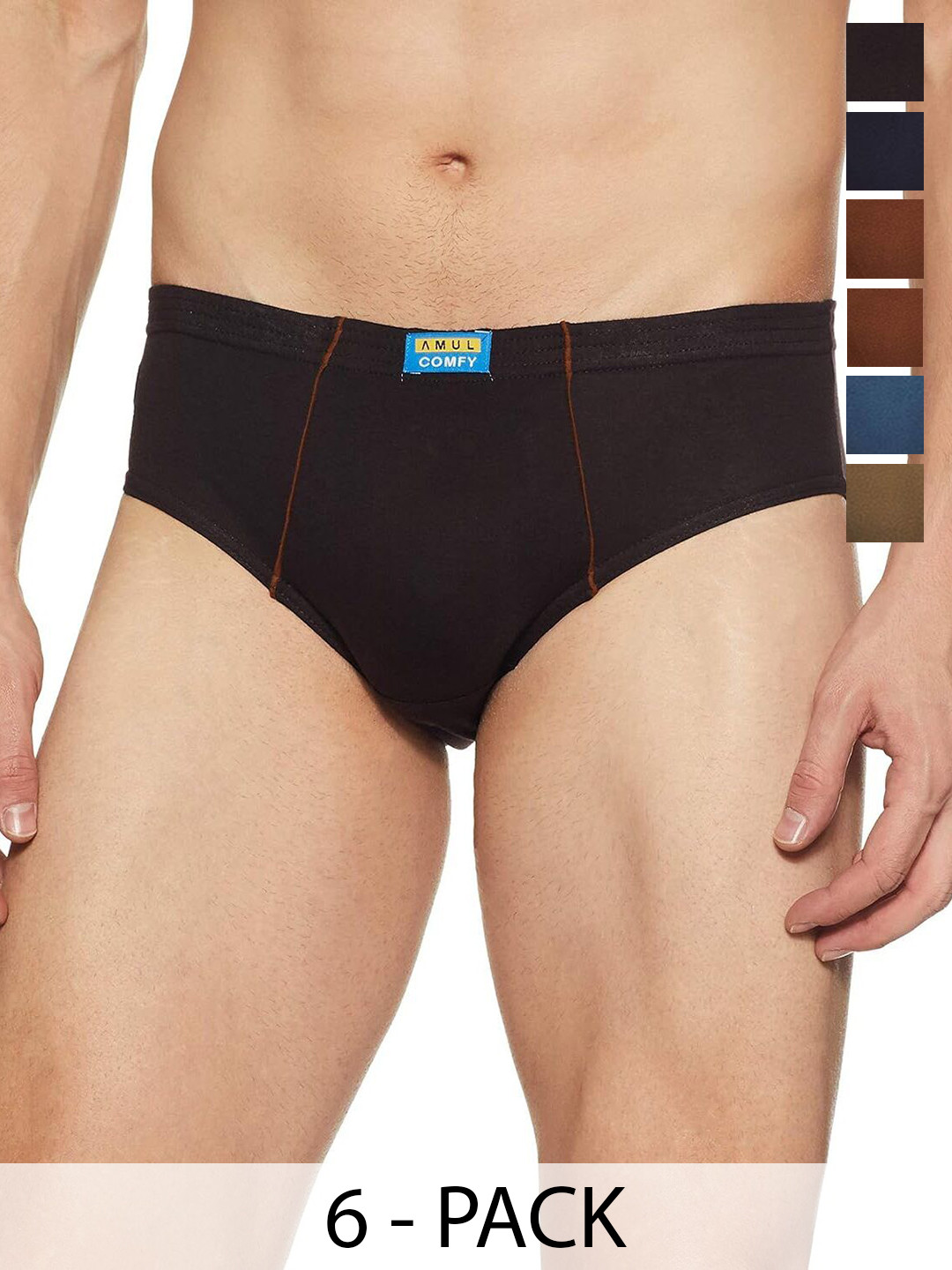 

AMUL COMFY Men Pack Of 6 Pure Combed Cotton Basic Briefs Comfy-Brief-IE-6-90, Navy blue