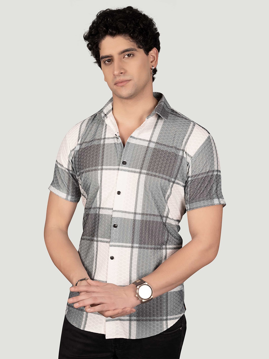 

ALMATY Men Comfort Slim Fit Tartan Checks Opaque Checked Casual Shirt, Green