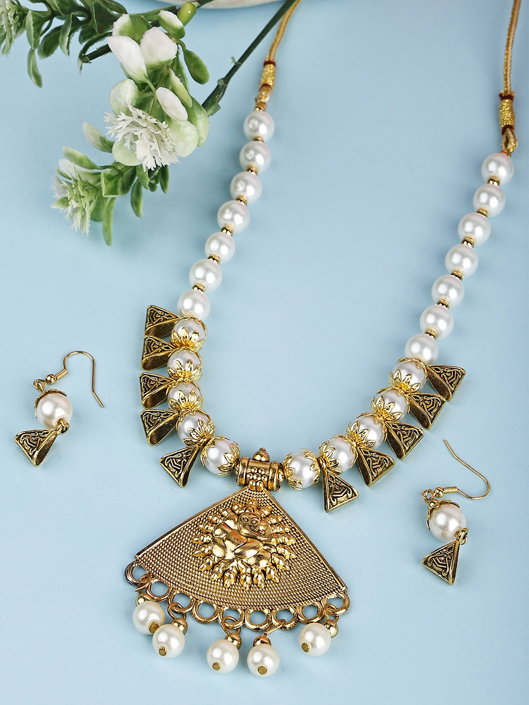

SUNHARI Beaded Necklace & Earrings, Gold