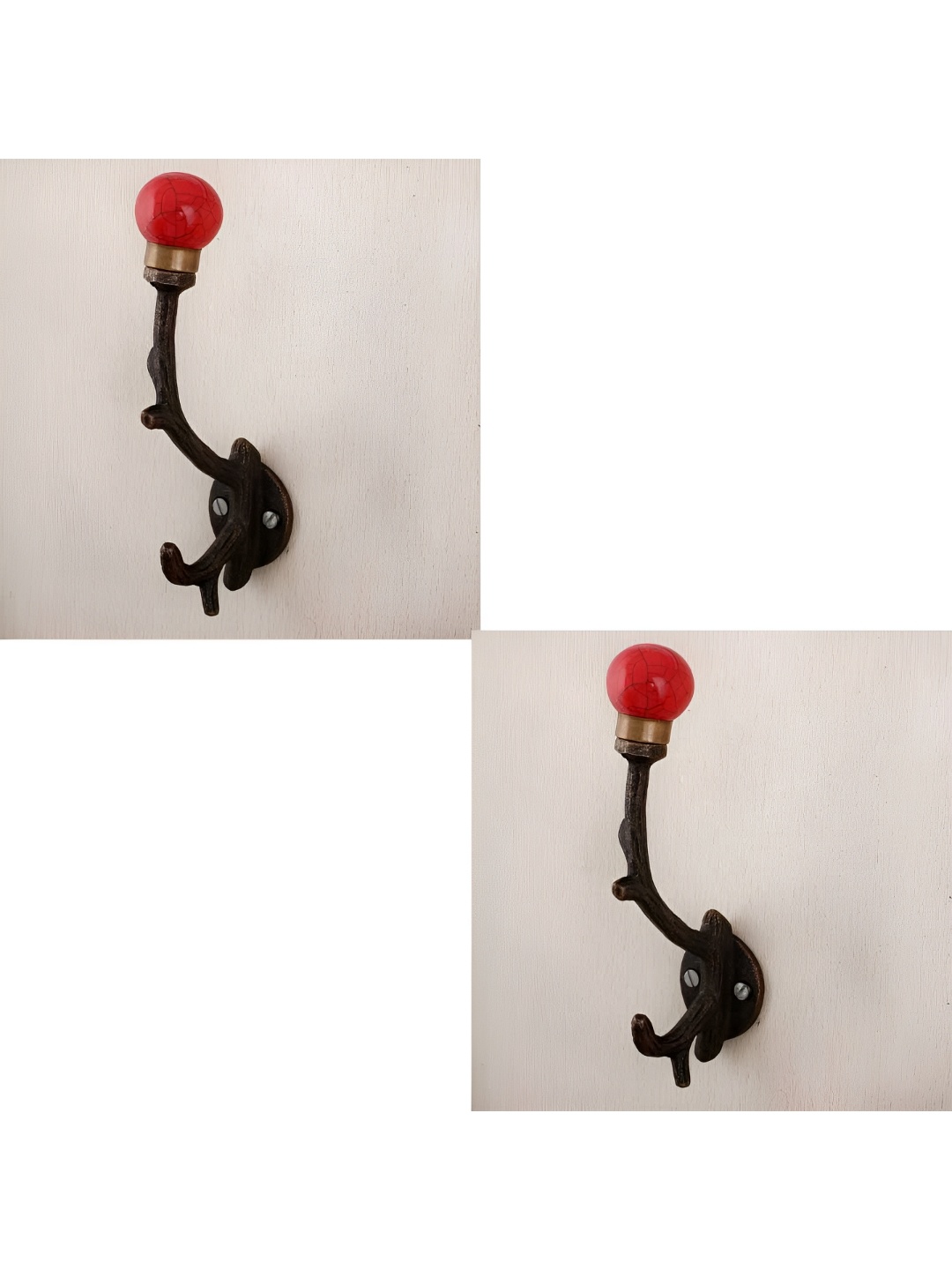 

IndianShelf Red & Bronze 2 Pieces Printed Ceramic Wall Hooks