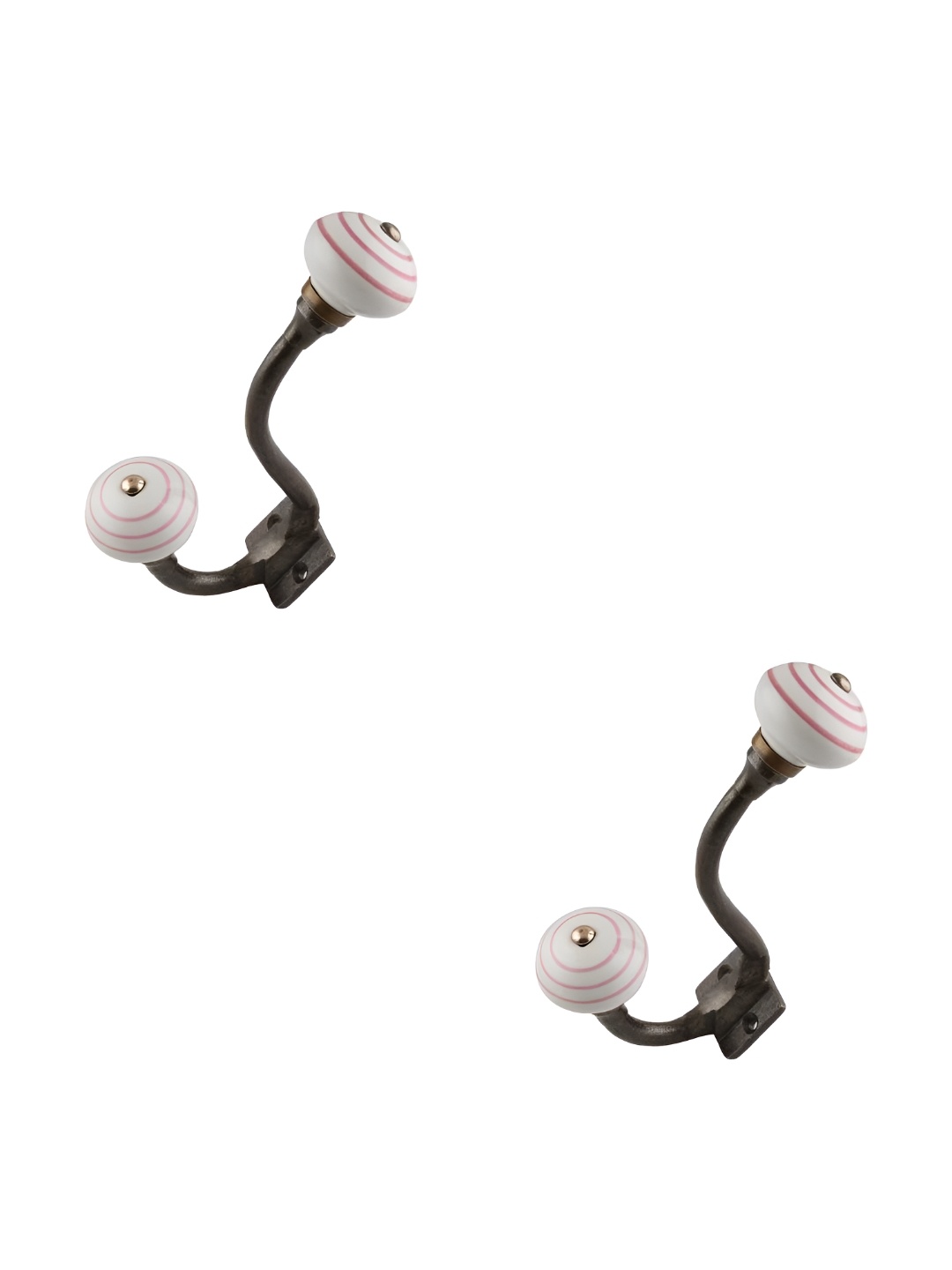 

IndianShelf 2 Pcs Ceramic Stripe Wall Hooks Cloth Hanger, White