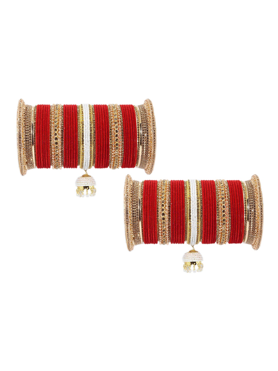

ZULKA Set of 42 Artificial Stones and Beads Studded Traditional Bridal Chuda, Red