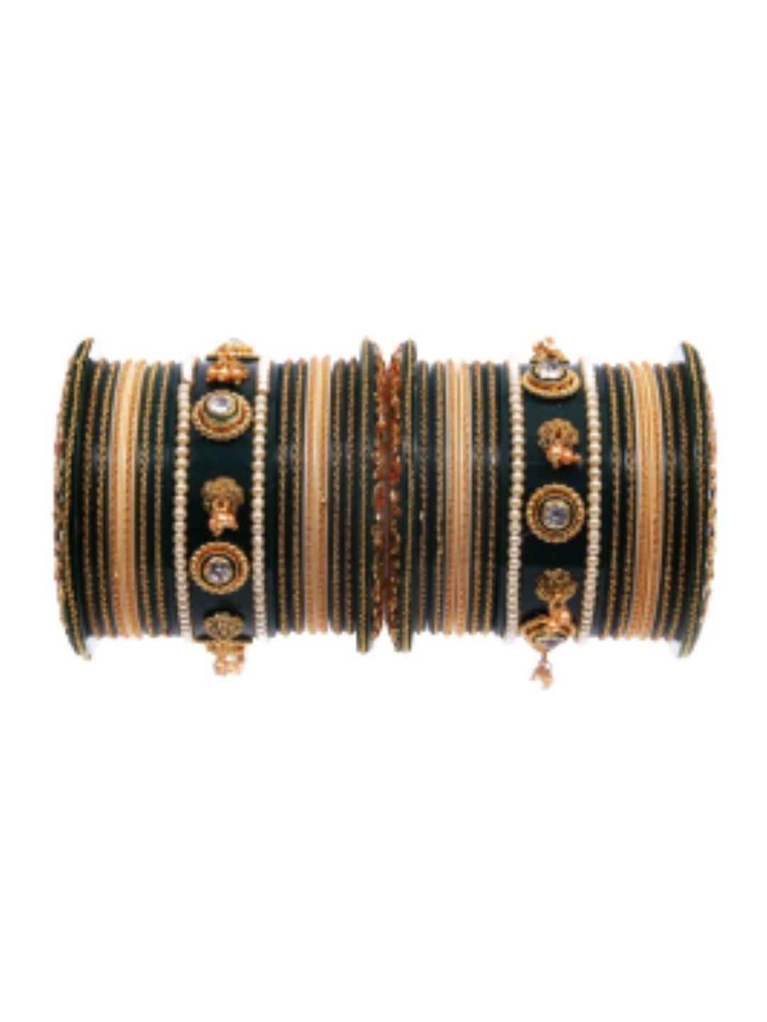 

Align Set Of 2 Gold-Plated Stone Studded & Beaded Chuda Bangles