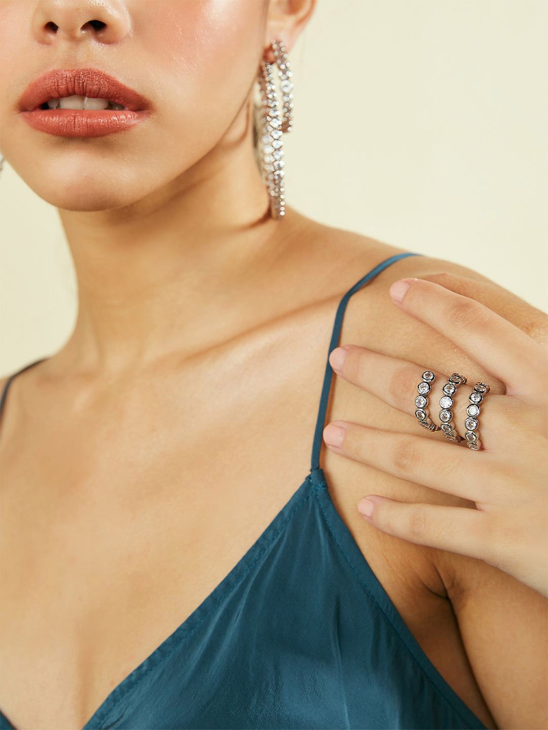 

Isharya Silver Plated Cubic Zirconia Stone Studded Adjustable Finger Ring