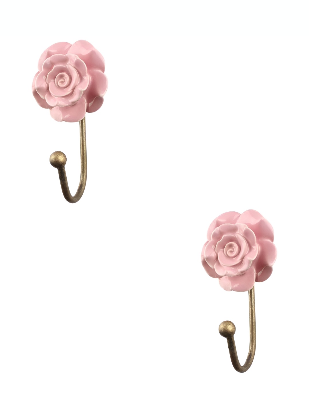 

IndianShelf Pink 2 Pieces Ceramic Flower Wall Hanger Hooks for Kitchen