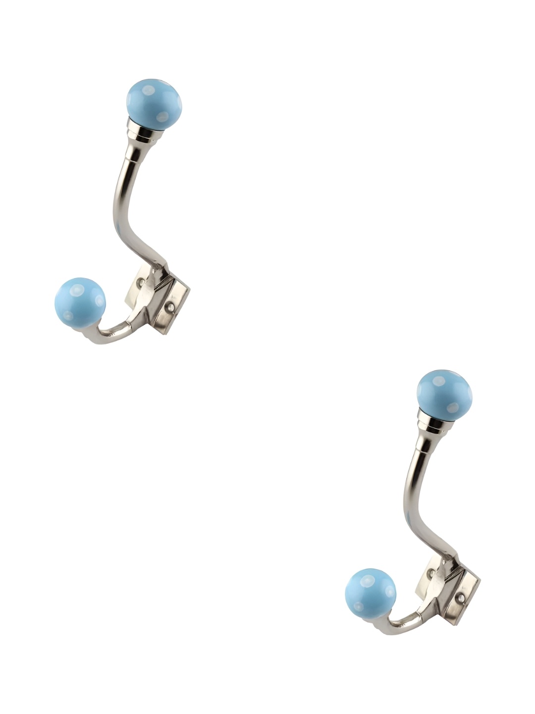 

IndianShelf Blue & White 2 Pcs Dotted Printed Ceramic Wall Hooks