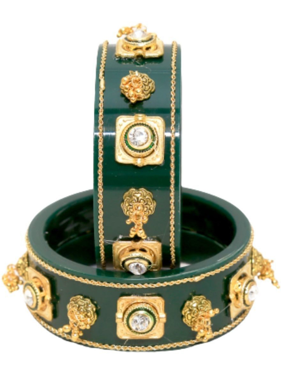 

Align Set Of 2 Gold Plated Stone Studded Bangles, Green