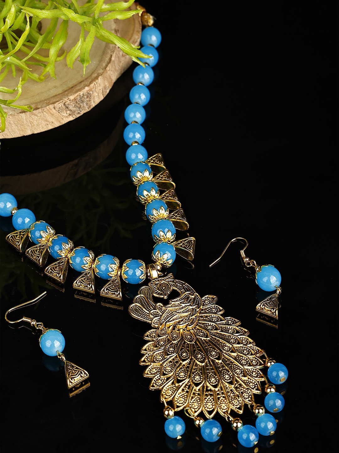 

SUNHARI Gold-Plated Beaded Peacock Design Jewellery Set