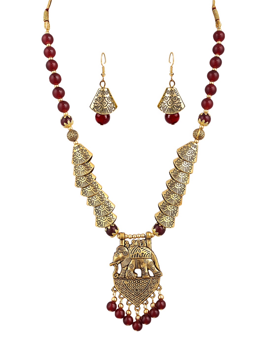 

SUNHARI Pearls Beaded Elephant Design Jewellery Set, Gold