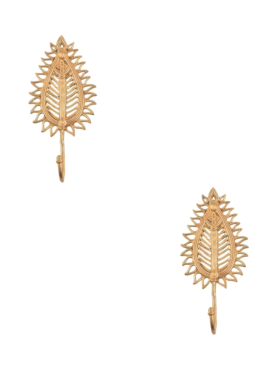 

IndianShelf Gold Toned 2 Pieces Leaf Textured Ceramic Wall Hooks