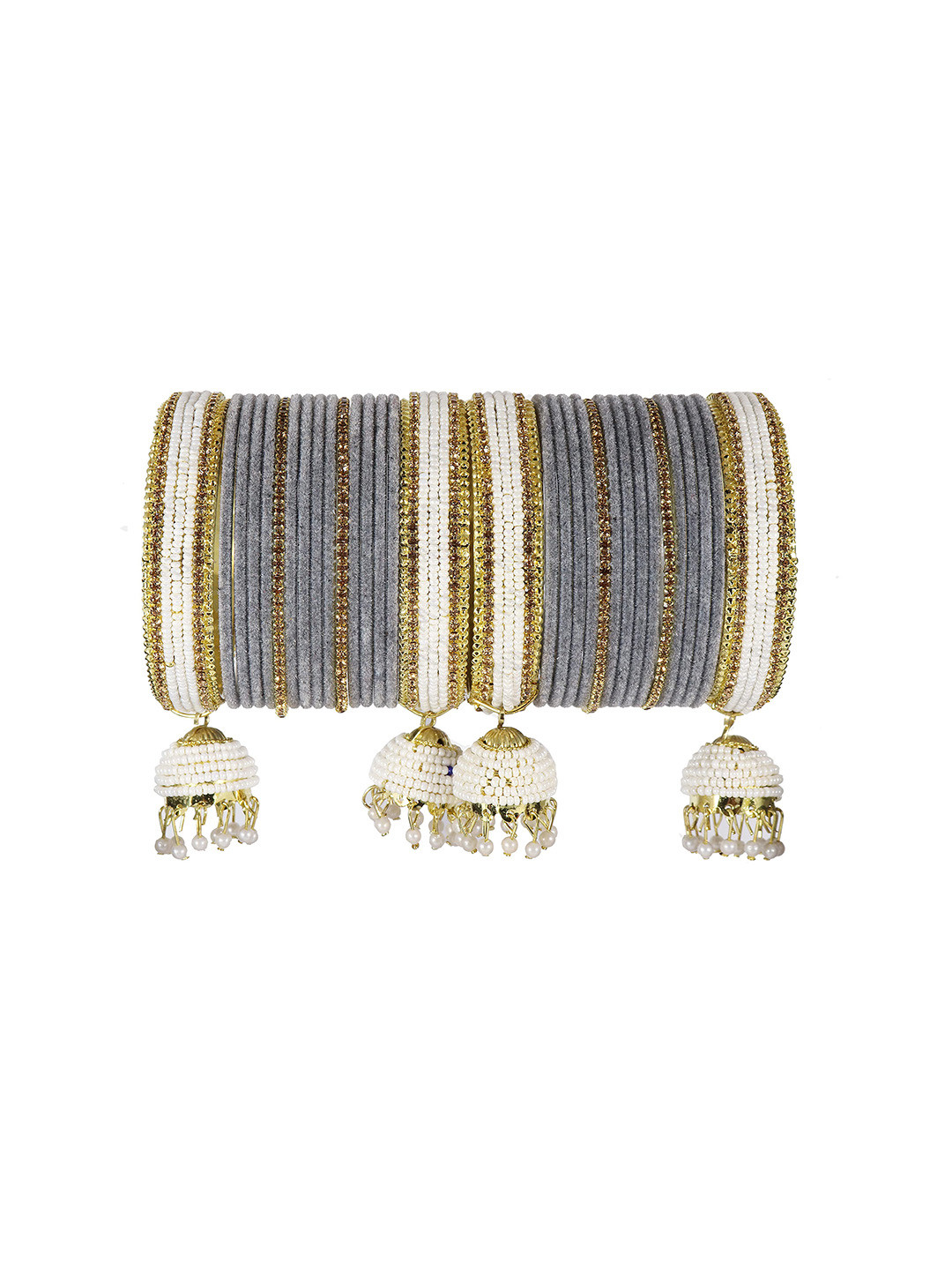 

ZULKA Set of 32 Alloy Base Velvet Finish Artificial Studded & Pearls Latkan, Grey
