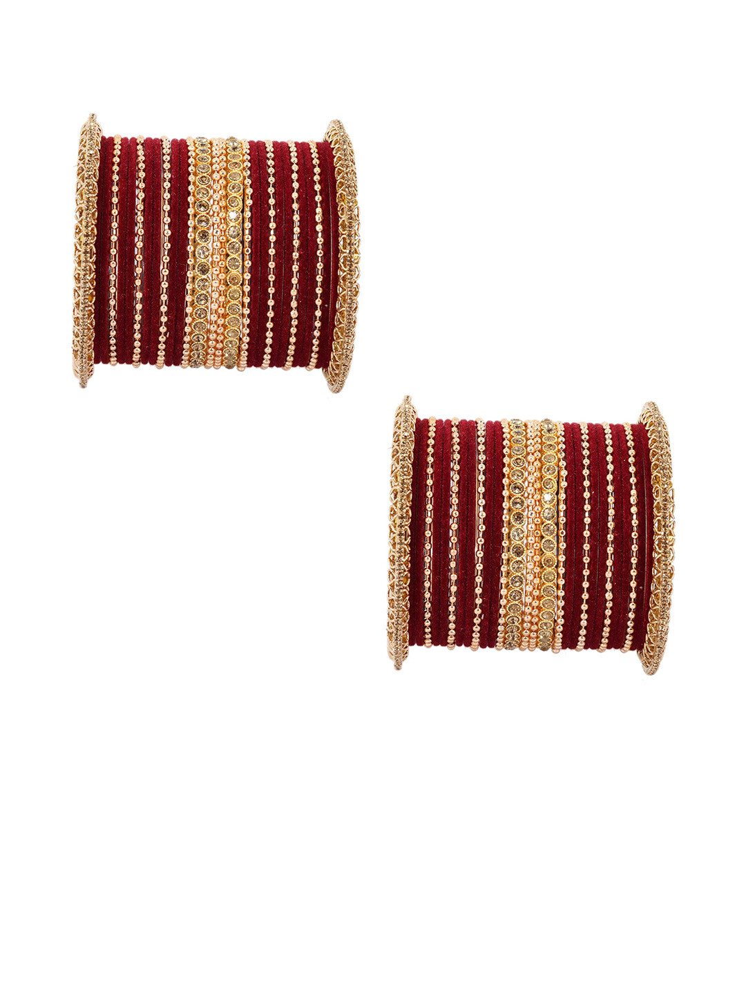 

Set of 60 Non-Precious Metal Base Zircon Gemstone Studded Rose Gold Ballchain Bangles, Red