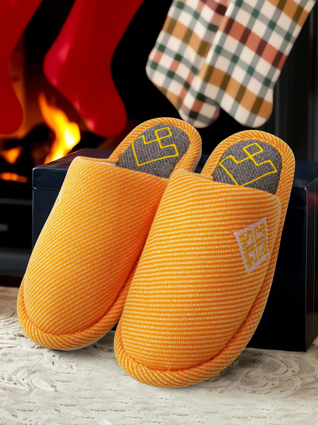 

JENNA Women Self Design Winter Room Slippers, Orange