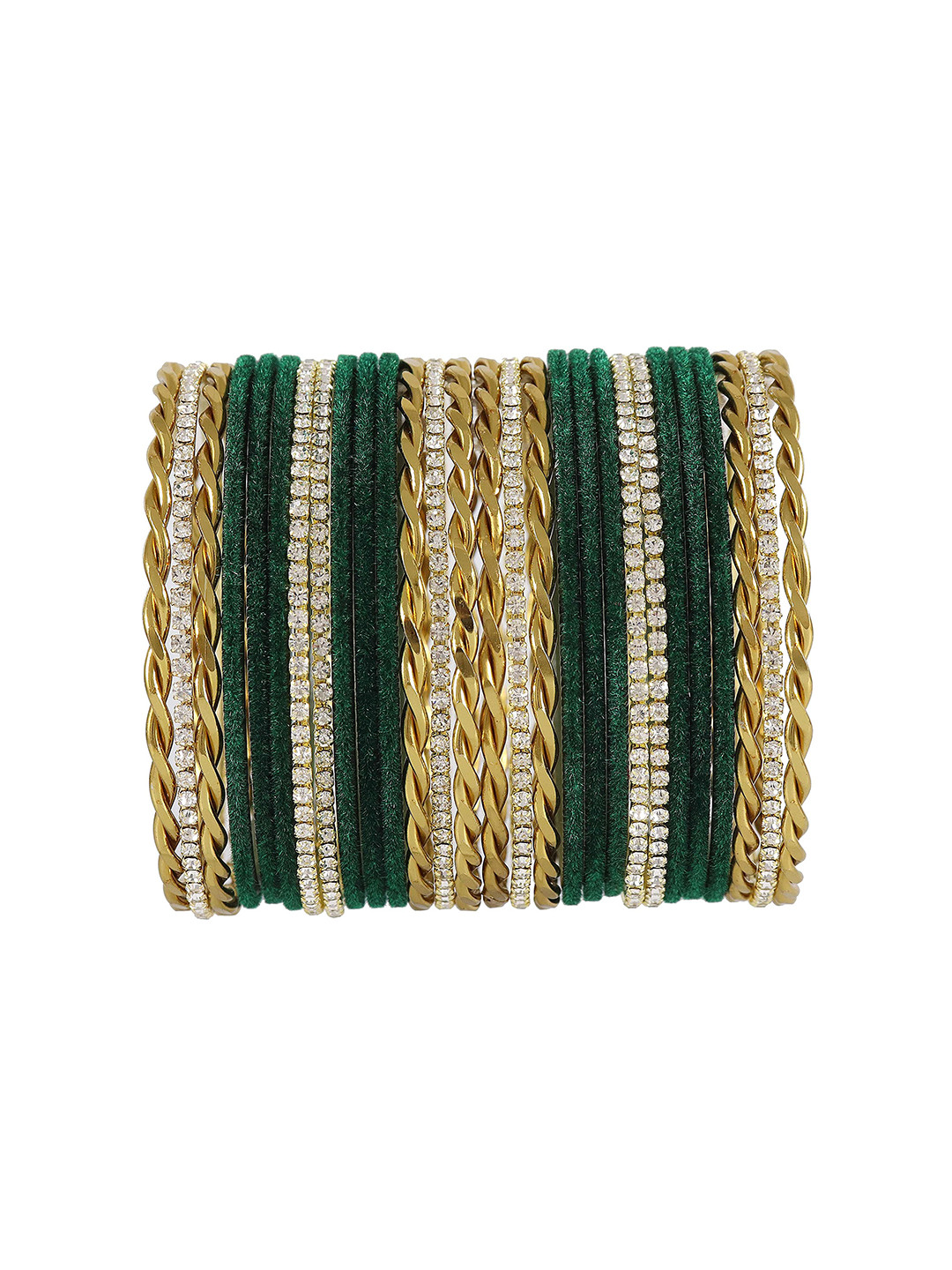 

ZULKA Set of 28 Non-Precious Metal Base and Zircon Gemstone with Velvet Twisted Bangle, Red