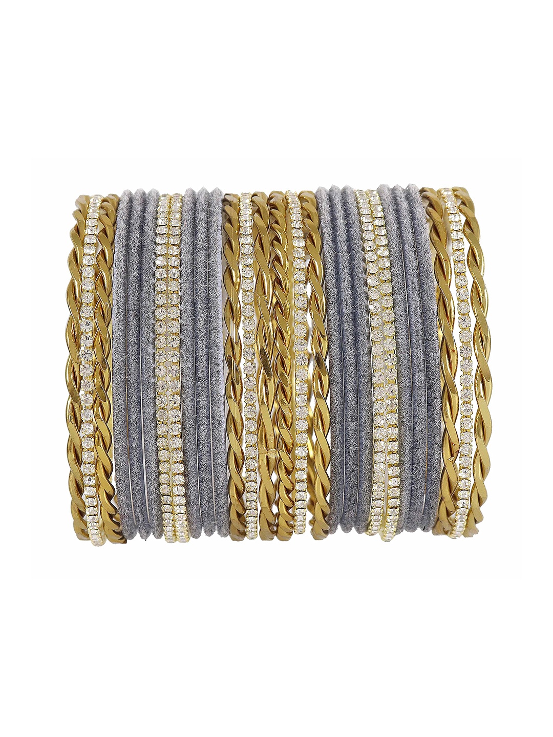 

ZULKA Set of 28 Non-Precious Metal Base and Zircon Gemstone with Velvet Twisted Bangle, Blue