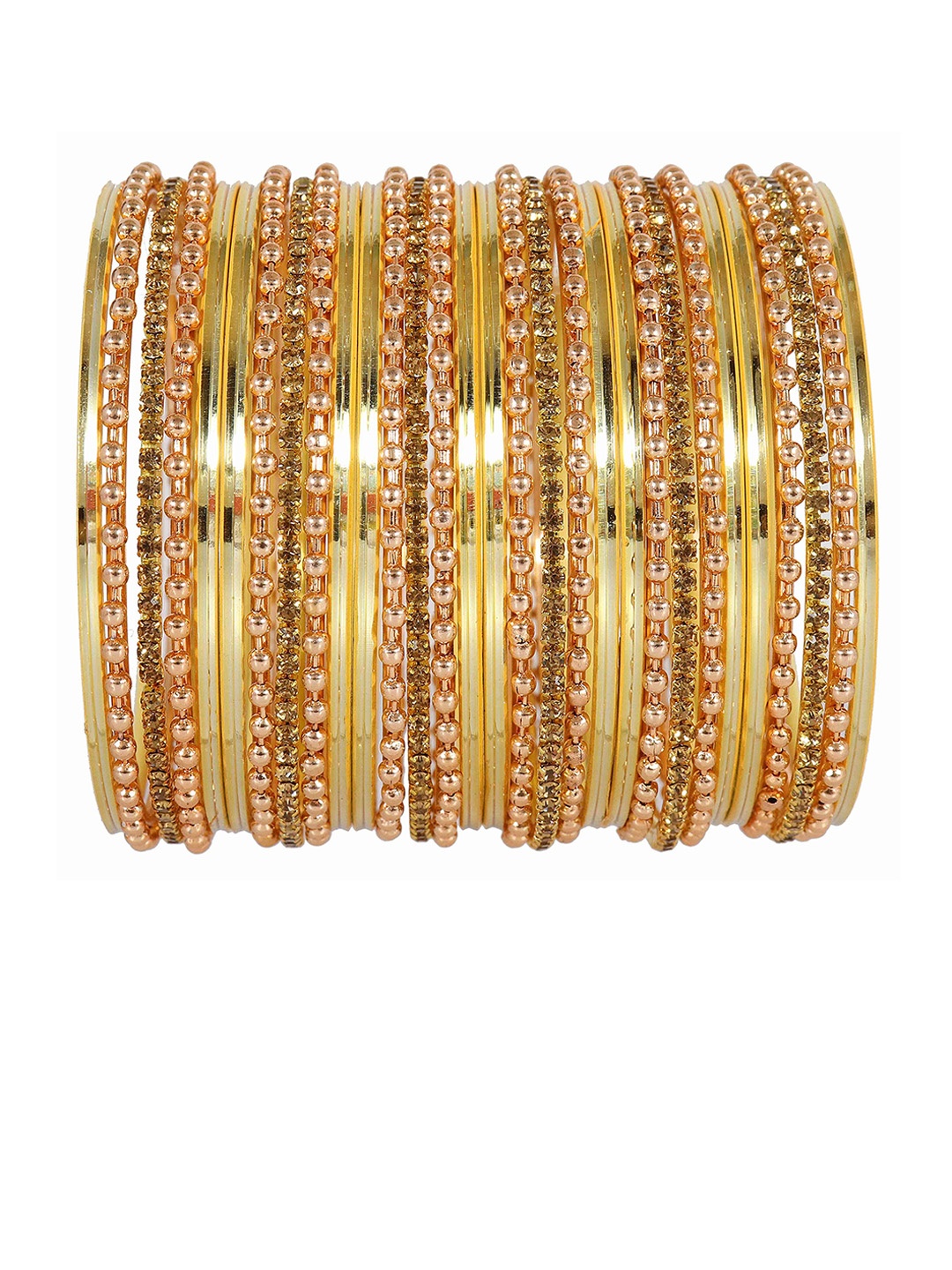 

Set of 30 Non-Precious Zircon Gemstone and Ball Chain Linked Plain Bangles, Pink