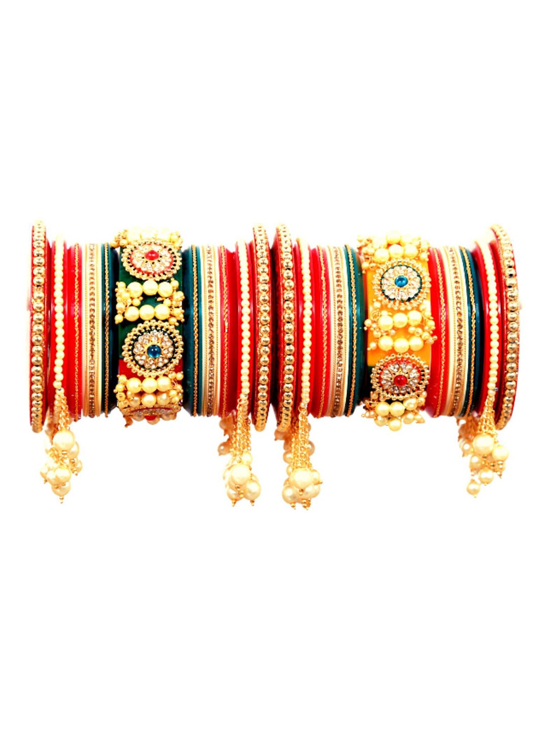 

Align Set Of 2 Gold Plated Stones Studded & Beaded Chuda Bangles