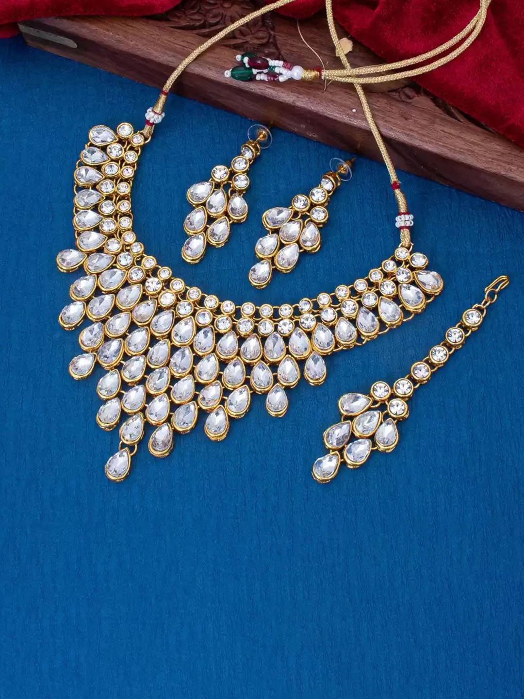 

SUNHARI Artificial Stones Studded Jewellery Set, Gold