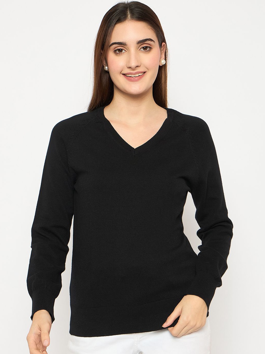 

Madame Women V-Neck Pullover Sweaters, Black