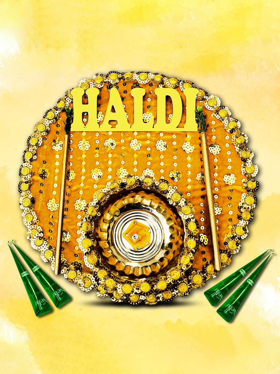 

ME & YOU Yellow & White Haldi Thali With 4 Pcs Mehendi Cones