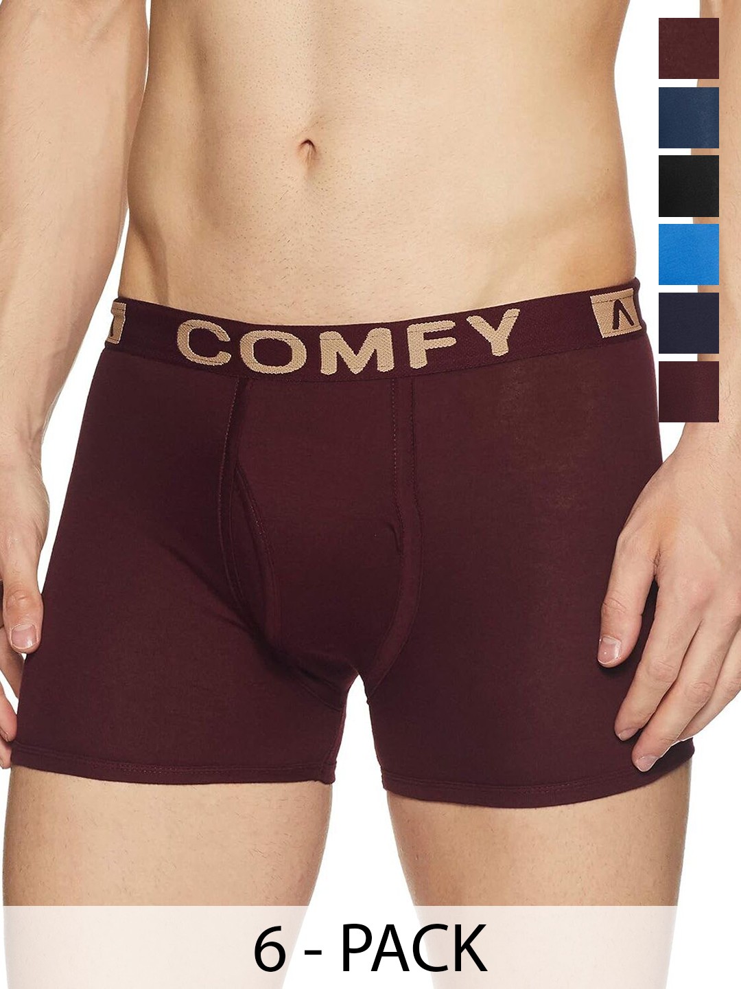 

AMUL COMFY Men Pack Of 6 Assorted Cotton Trunks Comfy-FCD-Trunk-OE-6-90, Blue