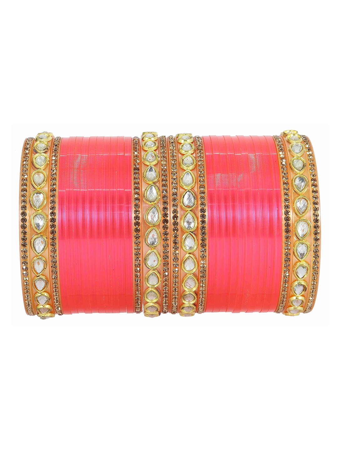 

ZULKA Set of 82 Metal with Base Metal and Zircon Gemstone with Pearls Studded Kaleere Type Latkan, Magenta
