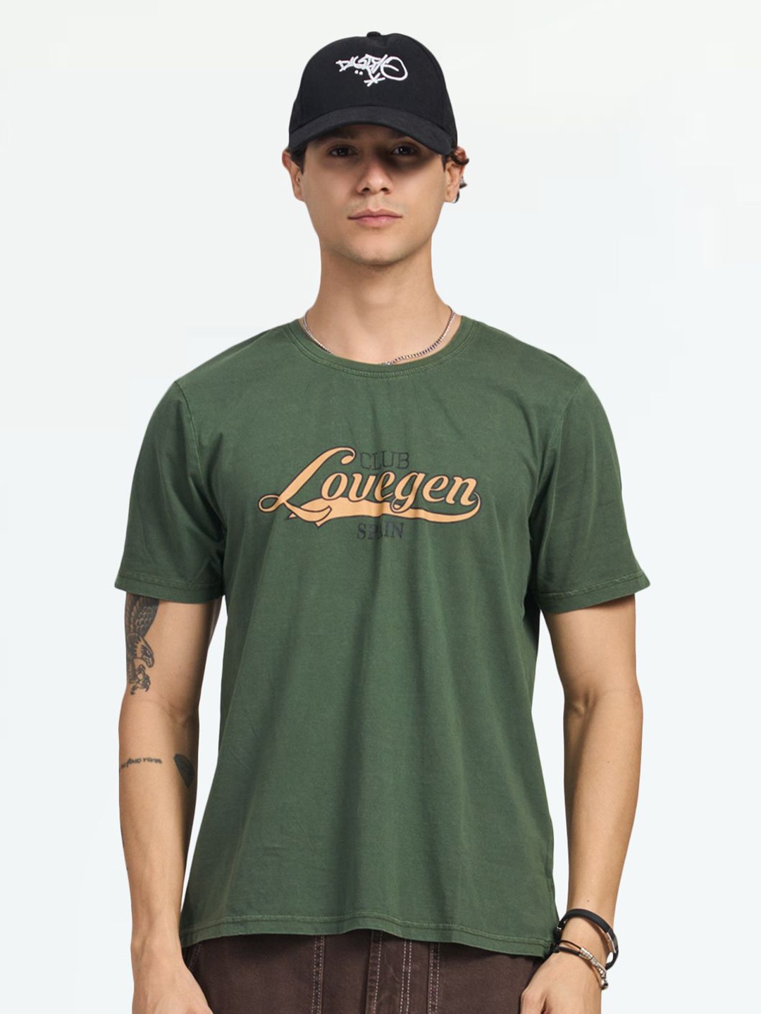 

LOVEGEN Men Typography Printed Round Neck Cotton T-shirt, Green