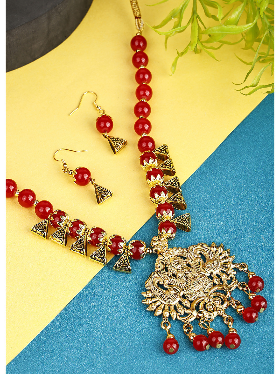 

SUNHARI Artificial Beads Beaded Jewellery Set, Gold