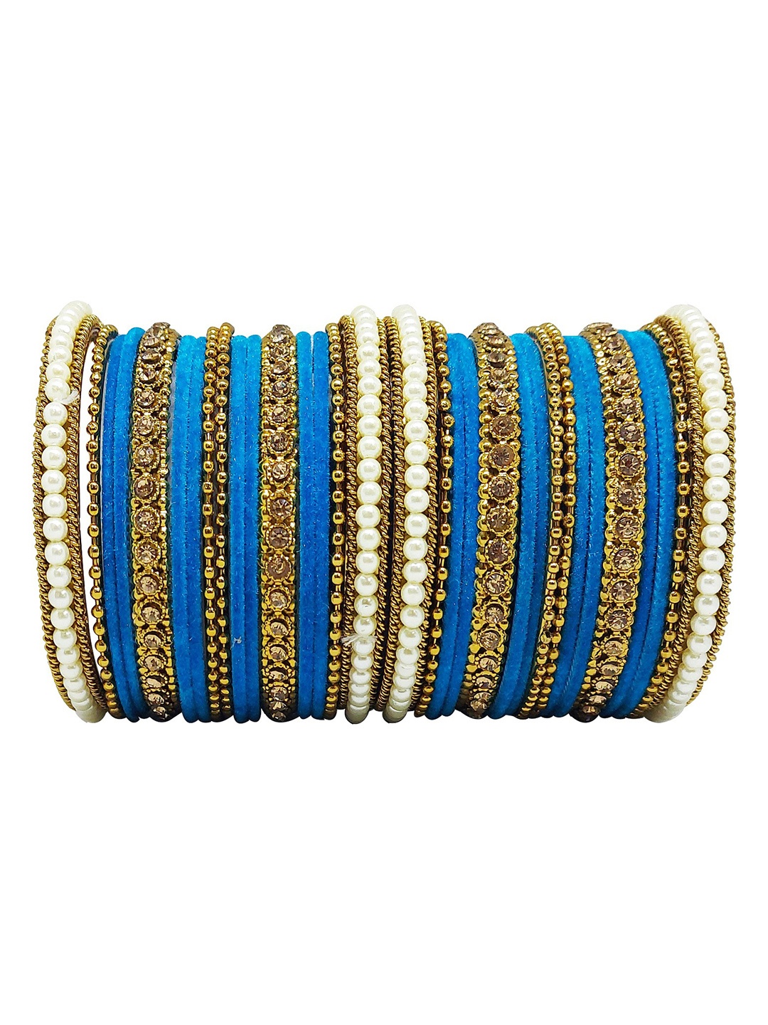 

CHRISHAN Set Of 32 Stones-Studded & Beaded Bangles, Gold