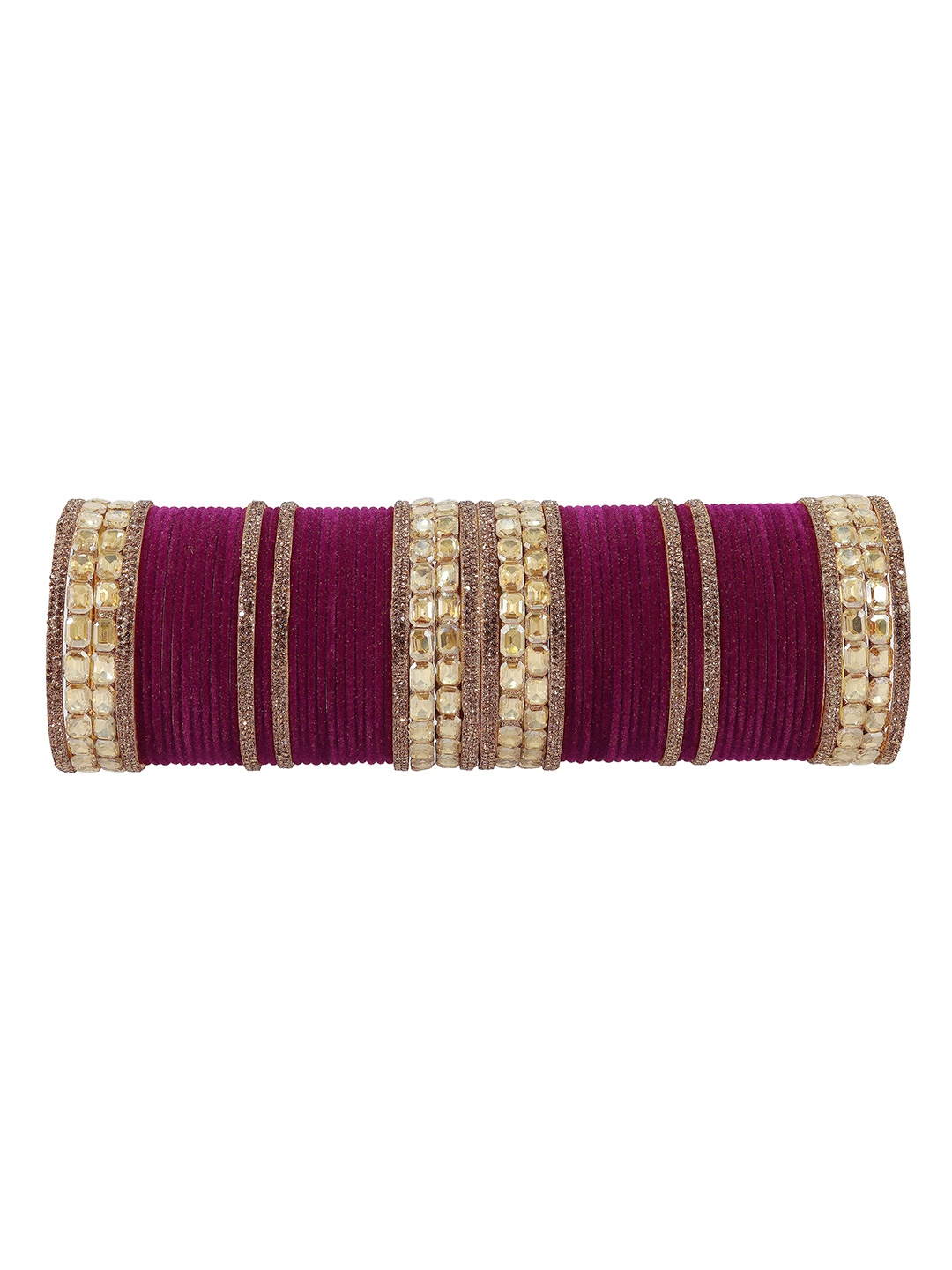 

ZULKA Set of 68 Metal with Zircon Gemstone and Velvet Studded Bangles, Magenta